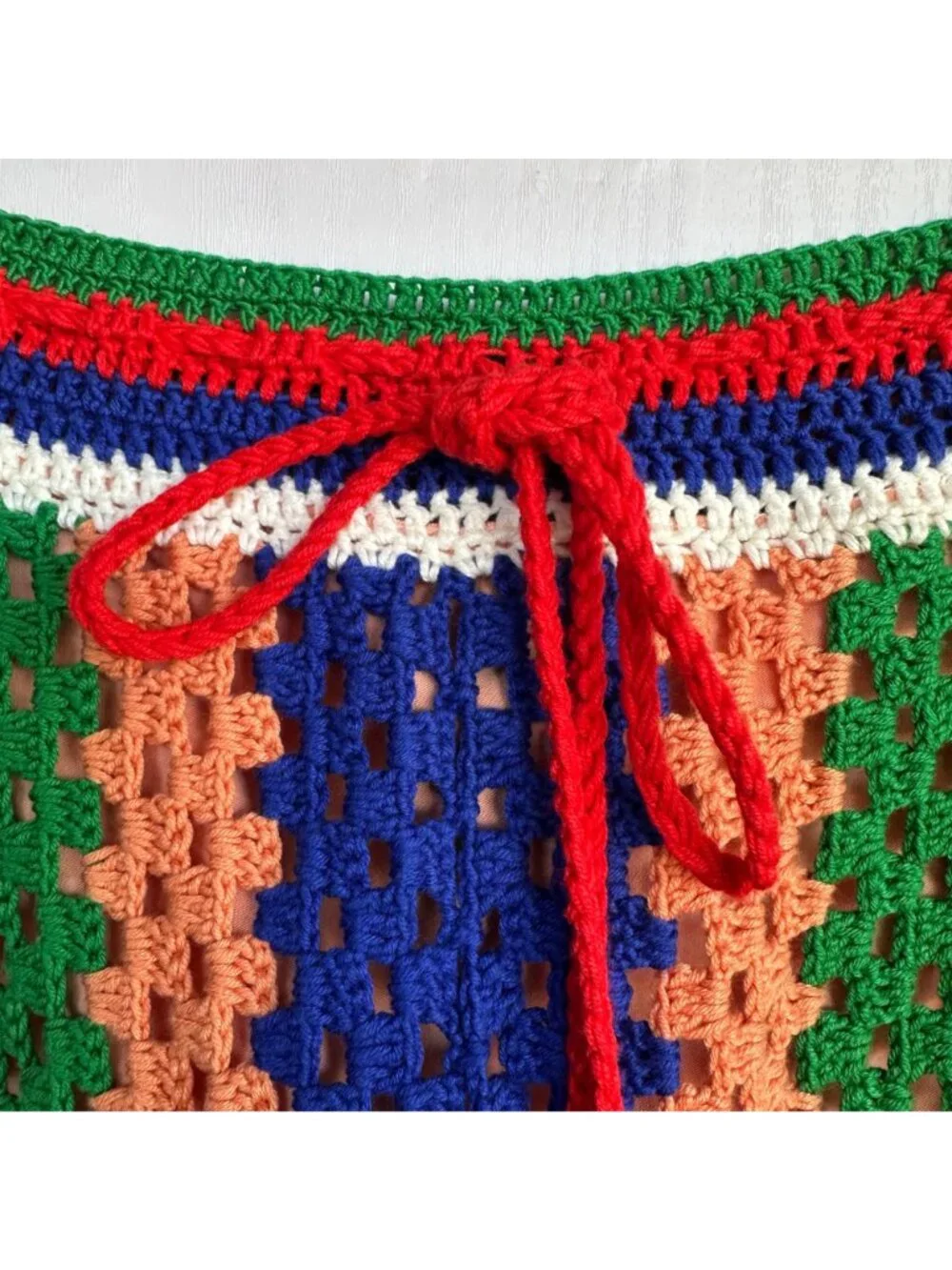 Farm Rio Multicolor Crochet Maxi Skirt Medium Vertical Striped Boho Festival New
